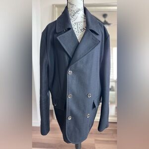 Cortefiel navy wool double breasted coat jacket Size XL